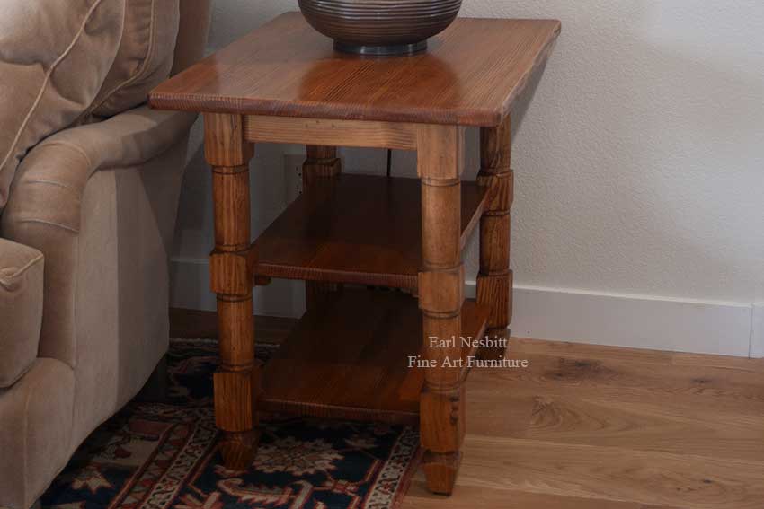 rustic end table with turned legs